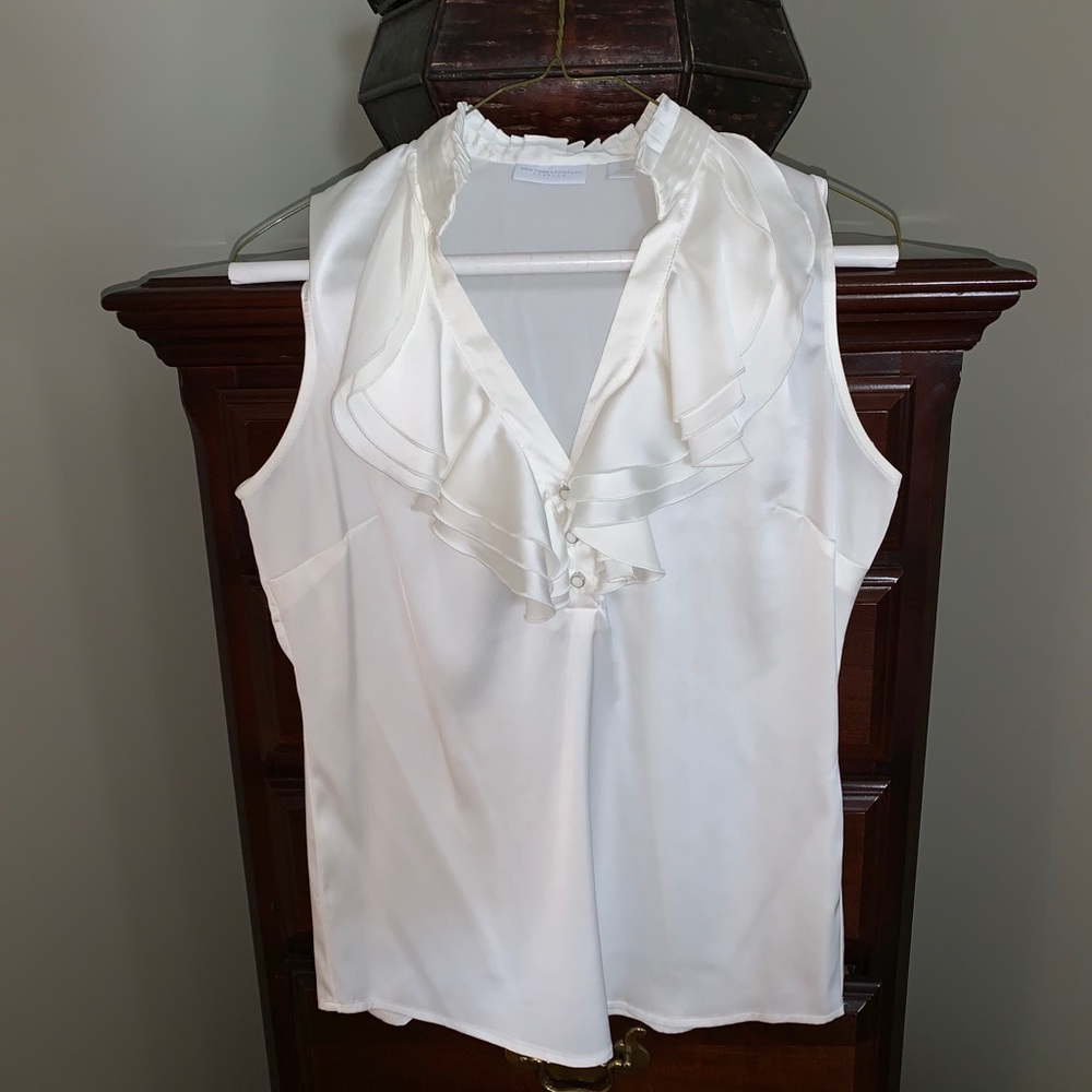 White ruffled button down blouse